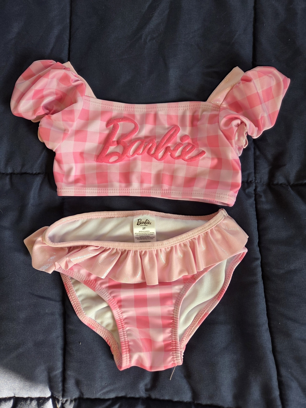 Barbie Pink Gingham Puff Sleeve Bikini Set